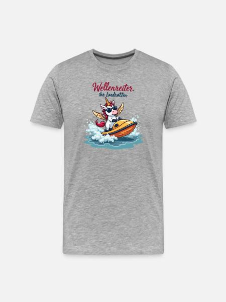 Wellenreiter-Einhorn - Männer Premium Bio T-Shirt - Grau meliert