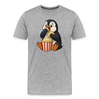 Pingouin mignon avec du pop-corn dans le film de cinéma amis - T-shirt bio Premium Homme - gris chiné - Devant - Damien (186cm)