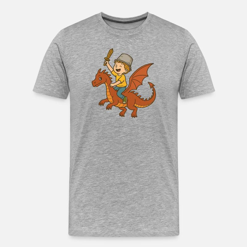 Junge Drachenritter mit Schwert - Männer Premium Bio T-Shirt - Grau meliert