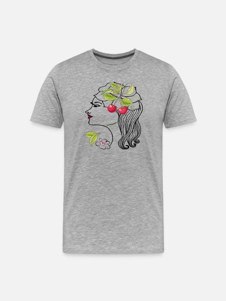 Woman's head with cherries - Men's Premium Organic T-Shirt - heather grey