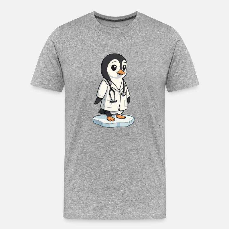 Pflege-Pinguin im Arztkittel - Männer Premium Bio T-Shirt - Grau meliert