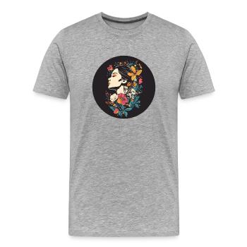 Frauenkopf Blumen Weltfrauentag Kreativ Abstrakte - Männer Premium Bio T-Shirt - Grau meliert - Vorne - Damien (186cm)