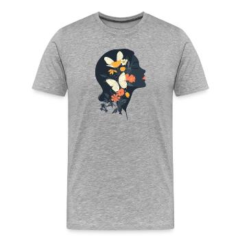 Frauenkopf Blumen Weltfrauentag Kreativ Abstrakte - Männer Premium Bio T-Shirt - Grau meliert - Vorne - Damien (186cm)