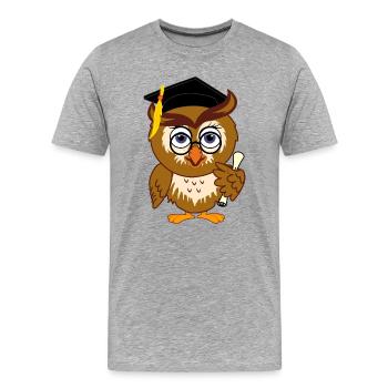Schlaue Eule mit Diplom - Männer Premium Bio T-Shirt - Grau meliert - Vorne - Damien (186cm)
