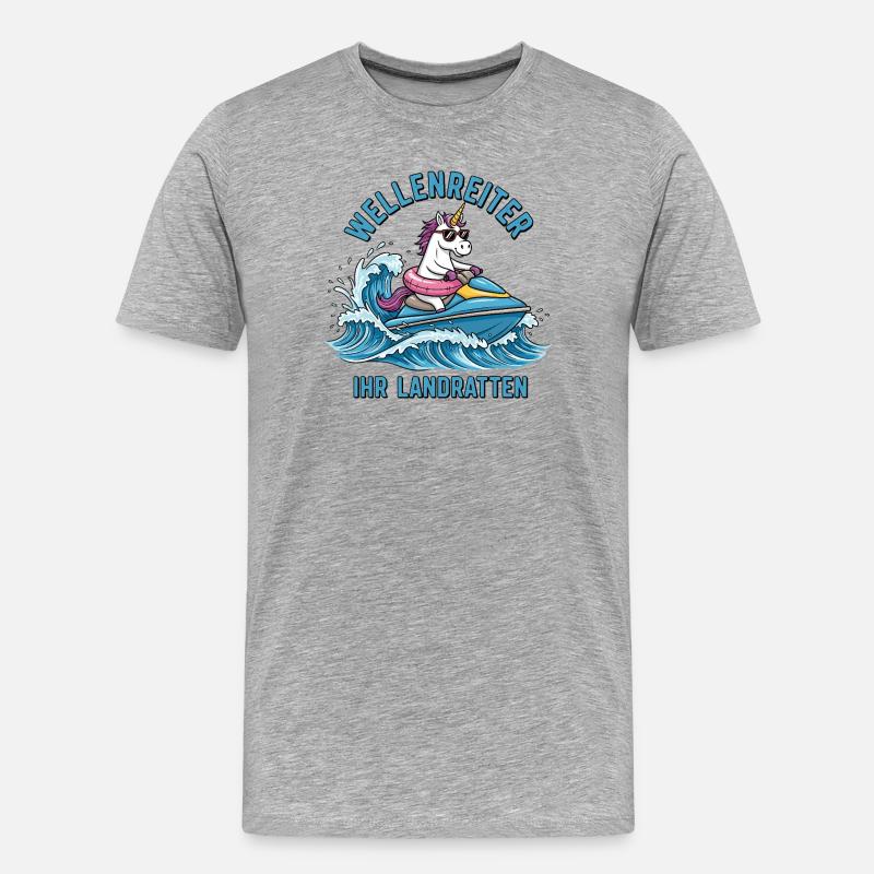 Cooles Jetski Einhorn - Männer Premium Bio T-Shirt - Grau meliert
