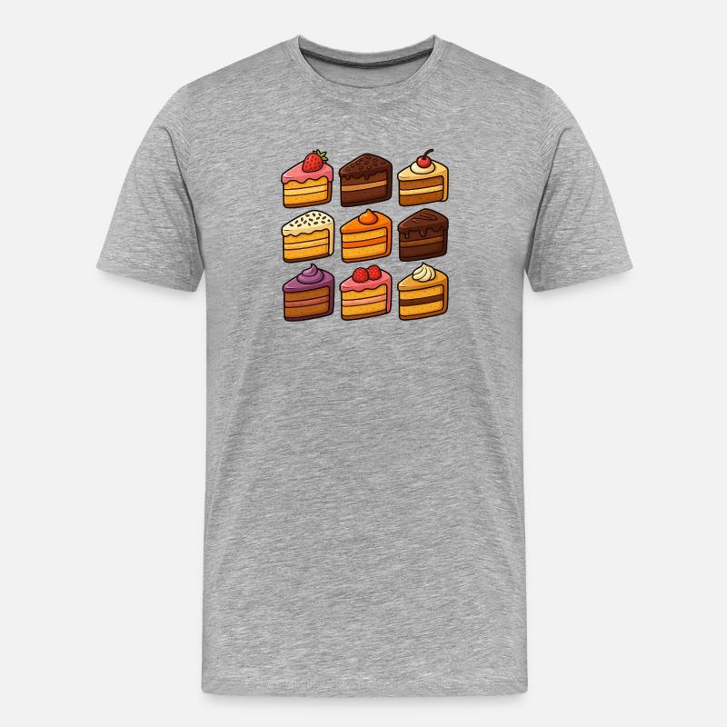 Neun handgezeichnete Kuchenstücke im Kawaii-Stil - Männer Premium Bio T-Shirt - Grau meliert