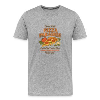 Le paradis de la pizza - T-shirt bio Premium Homme - gris chiné - Devant - Damien (186cm)