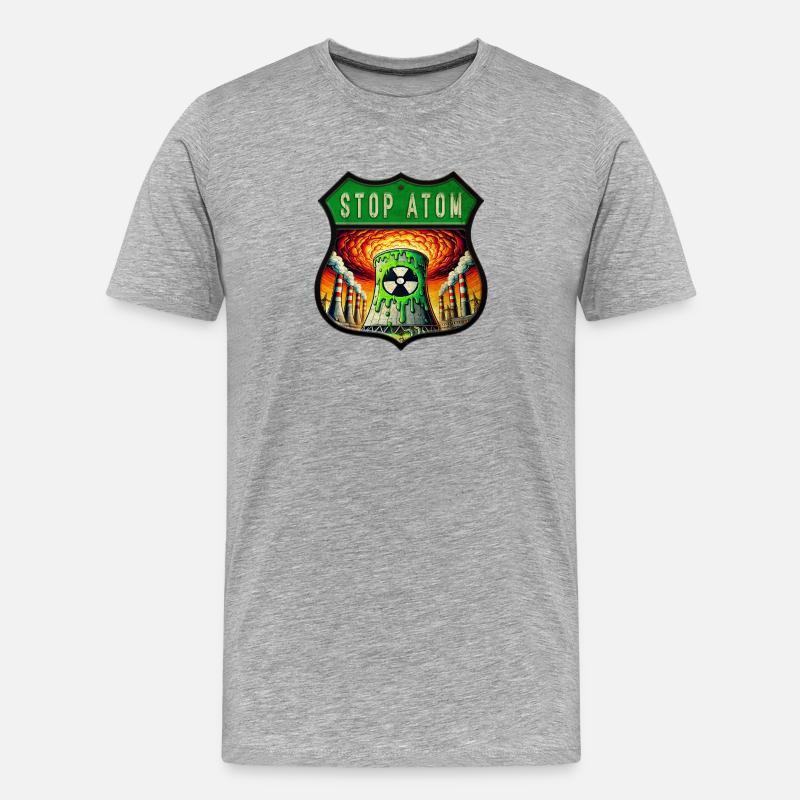 Stop Atom Wappen Design - Männer Premium Bio T-Shirt - Grau meliert