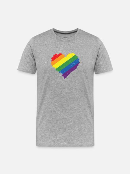 Regenbogen Herz Pride Flagge Farben LGBTQ+ Grunge - Männer Premium Bio T-Shirt - Grau meliert