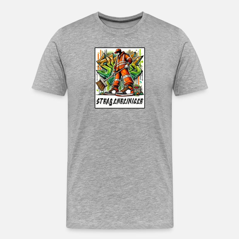Straßenreiniger im Graffiti-Style - Männer Premium Bio T-Shirt - Grau meliert