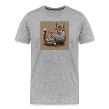 Playful Fox Mother and Child - Men's Premium Organic T-Shirt - heather grey - Front - Damien (186cm)