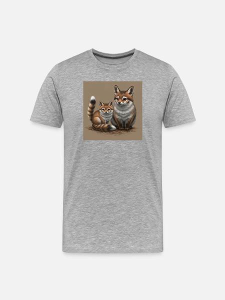 Verspielte Fuchs-Mutter und Kind - Männer Premium Bio T-Shirt - Grau meliert