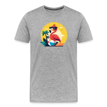 Flamingo, Beachball und Palmen - Männer Premium Bio T-Shirt - Grau meliert - Vorne - Damien (186cm)