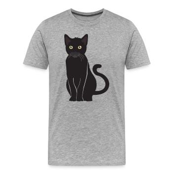 Chat noir porte-bonheur regard vigilant - T-shirt bio Premium Homme - gris chiné - Devant - Damien (186cm)