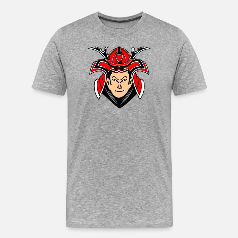 Samurai mit Helmdesign - Männer Premium Bio T-Shirt - Grau meliert