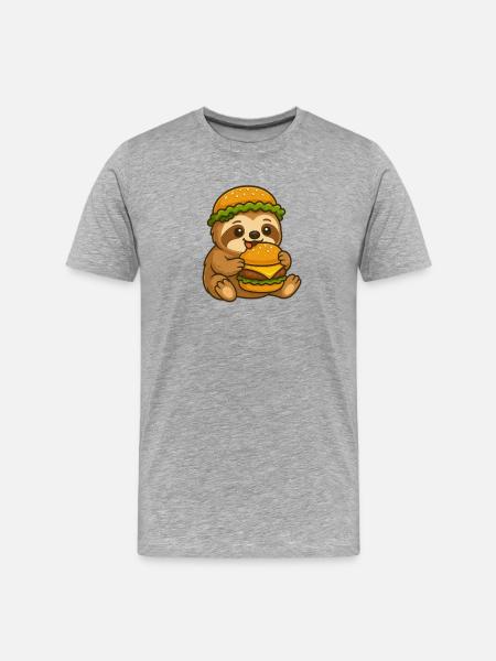 Cute Sloth Hamburger Cheeseburger Whimsical - Men's Premium Organic T-Shirt - heather grey