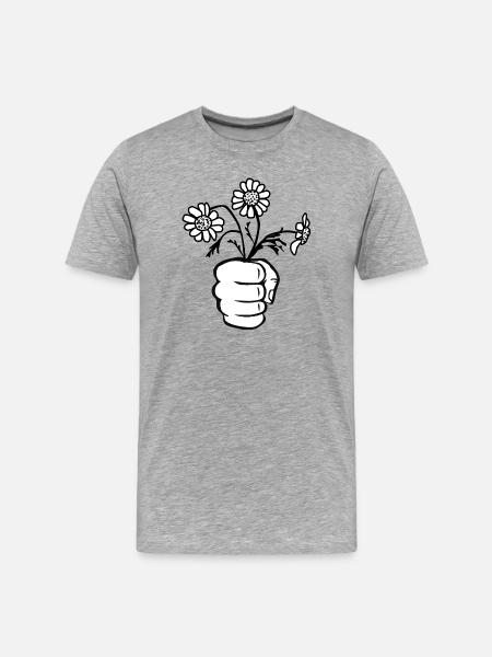 Faust/Hand mit Blumenstrauß - Männer Premium Bio T-Shirt - Grau meliert