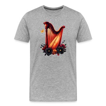 Kosmische Melodie, die Magie der Harfe. - Männer Premium Bio T-Shirt - Grau meliert - Vorne - Damien (186cm)