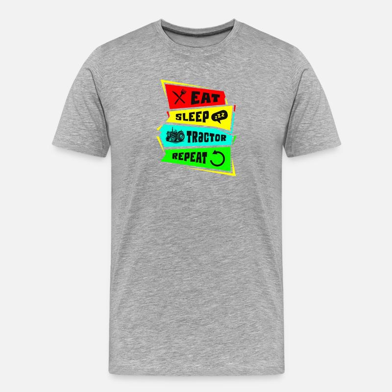 Essen Schlafen Traktor Wiederholen - Männer Premium Bio T-Shirt - Grau meliert