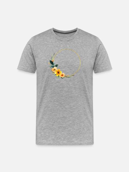Geel - Oranje - Bloem Cirkel, aanpasbaar - Mannen premium biologisch T-shirt - grijs gemêleerd