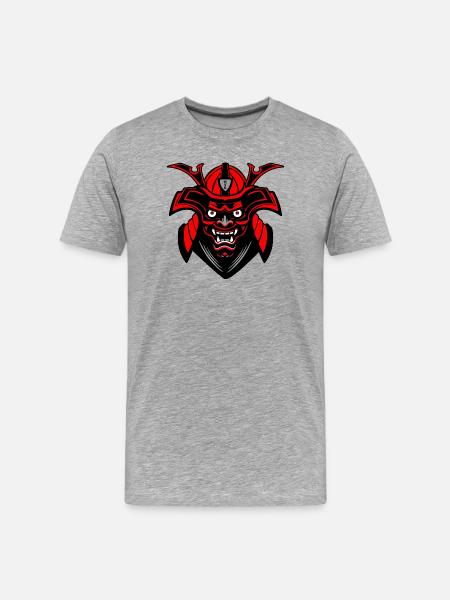 Menpō Mask – Red Black Samurai Style - Men's Premium Organic T-Shirt - heather grey