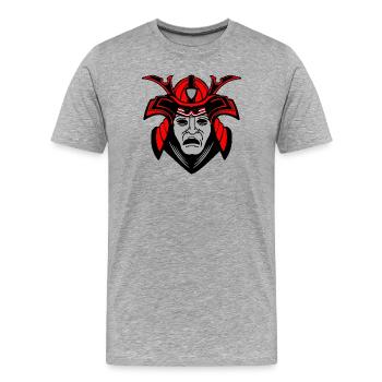 Gloomy Samurai Face with Helmet - Men's Premium Organic T-Shirt - heather grey - Front - Damien (186cm)