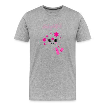 Delightful mit niedlichem Kawaii-Gesicht Lipstick - Männer Premium Bio T-Shirt - Grau meliert - Vorne - Damien (186cm)
