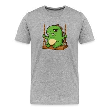 Mürrisch T-Rex auf Schaukel genervt und beleidigt - Männer Premium Bio T-Shirt - Grau meliert - Vorne - Damien (186cm)