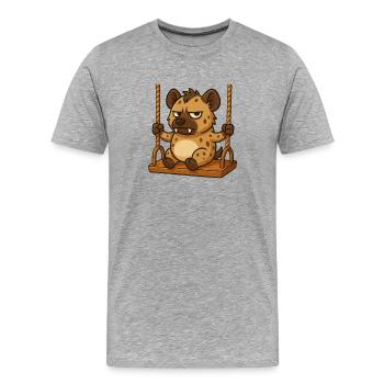 Mürrische Hyäne auf Schaukel genervt beleidigt - Männer Premium Bio T-Shirt - Grau meliert - Vorne - Damien (186cm)