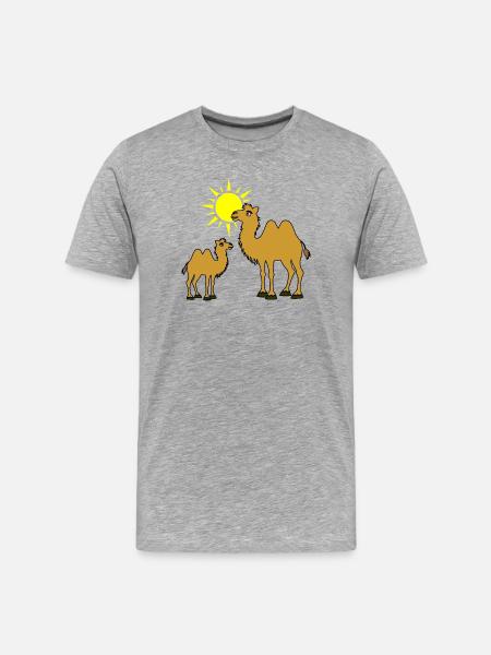 Mutter und Baby Kamel mit Sonne - Männer Premium Bio T-Shirt - Grau meliert