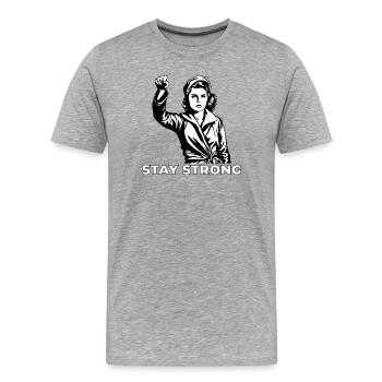Restez forts – Solidarité avec l’Ukraine - T-shirt bio Premium Homme - gris chiné - Devant - Damien (186cm)