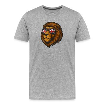 Löwe mit der britischen Flagge in Brille - Männer Premium Bio T-Shirt - Grau meliert - Vorne - Damien (186cm)