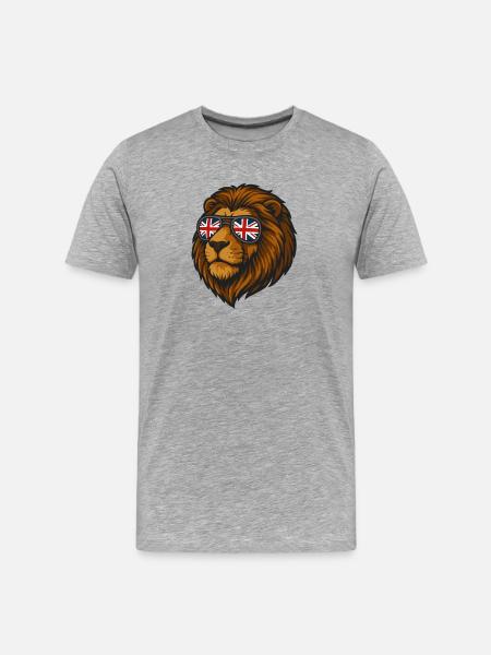 Lion with the British Flag in Glasses - Men's Premium Organic T-Shirt - heather grey