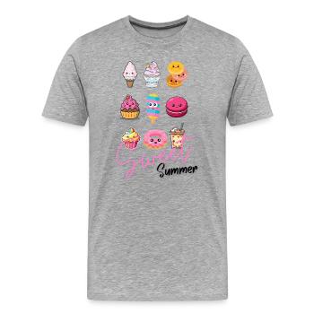Süße Glücklichmacher – Niedliche Dessert-Illustrat - Männer Premium Bio T-Shirt - Grau meliert - Vorne - Damien (186cm)