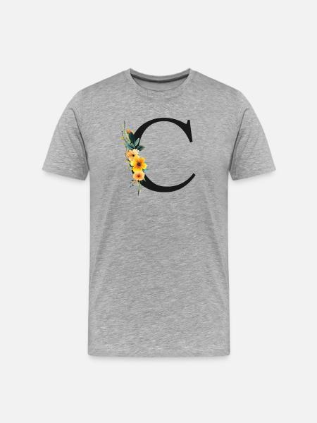 C Monogram, Floral, Customizable - Men's Premium Organic T-Shirt - heather grey