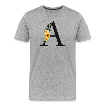 Un monogramme, floral, personnalisable - T-shirt bio Premium Homme - gris chiné - Devant - Damien (186cm)