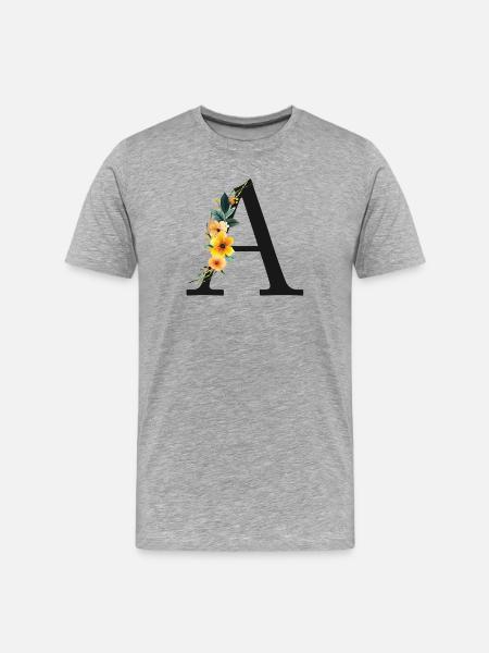 A Monogram, Floral, Personalizable - Men's Premium Organic T-Shirt - heather grey
