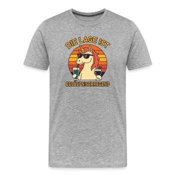 Die Lage ist besäufniserregend Retro Einhorn Spaß - Männer Premium Bio T-Shirt - Grau meliert - Vorne - Damien (186cm)