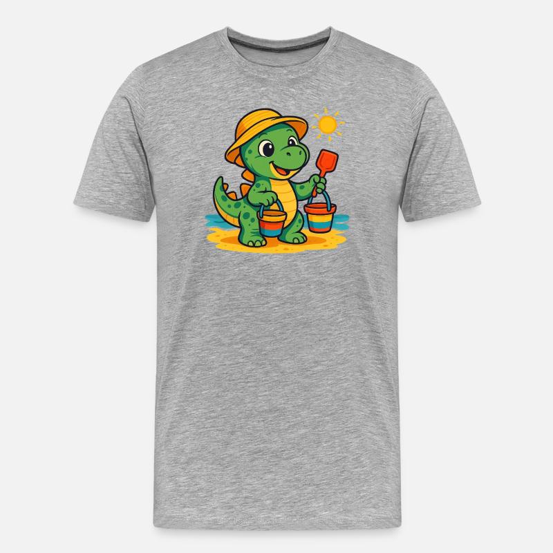 Verspielter Dinosaurier mit Sommeraccessoires - Männer Premium Bio T-Shirt - Grau meliert