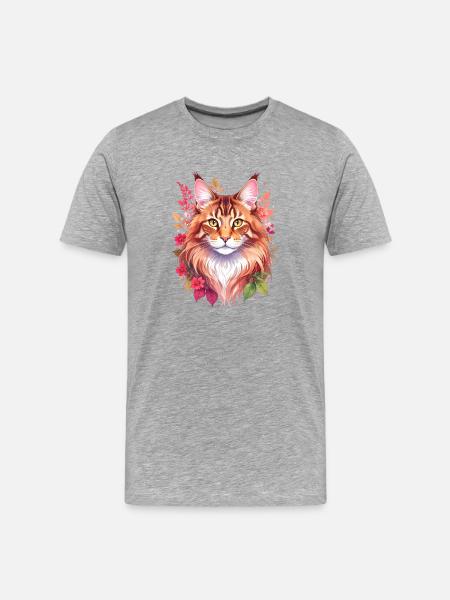 Maine Coon Cat Portrait - Men's Premium Organic T-Shirt - heather grey