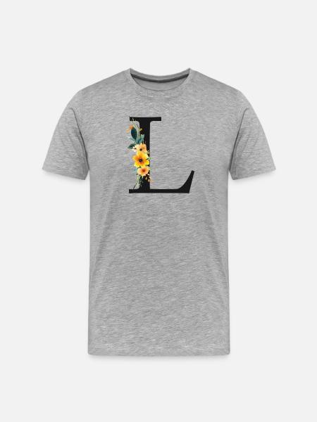 L Monogram, Floral, Personalizable - Men's Premium Organic T-Shirt - heather grey