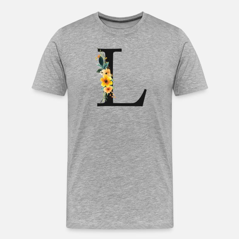L Monogramm, Floral, personalisierbar - Männer Premium Bio T-Shirt - Grau meliert