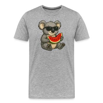 Süßer Koala mit Wassermelone Sommer Cartoon - Männer Premium Bio T-Shirt - Grau meliert - Vorne - Damien (186cm)