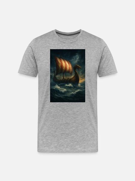 Wikinger-Schiff im Sturm - Männer Premium Bio T-Shirt - Grau meliert