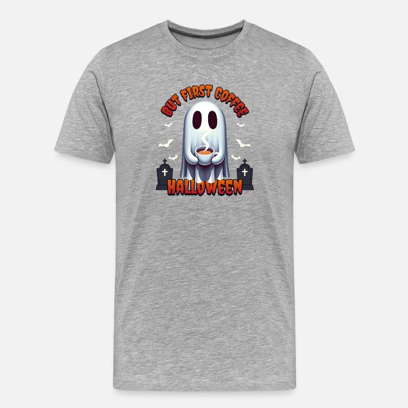 But First Coffee Halloween - Männer Premium Bio T-Shirt - Grau meliert