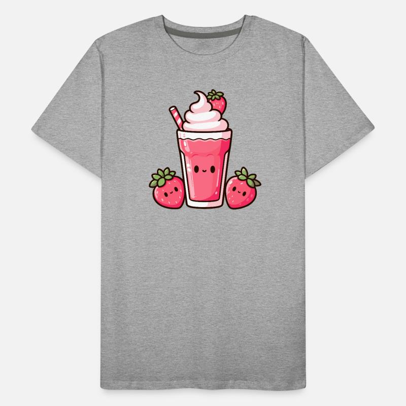 Kawaii Strawberry Milkshake Design Men's Premium Organic T-Shirt