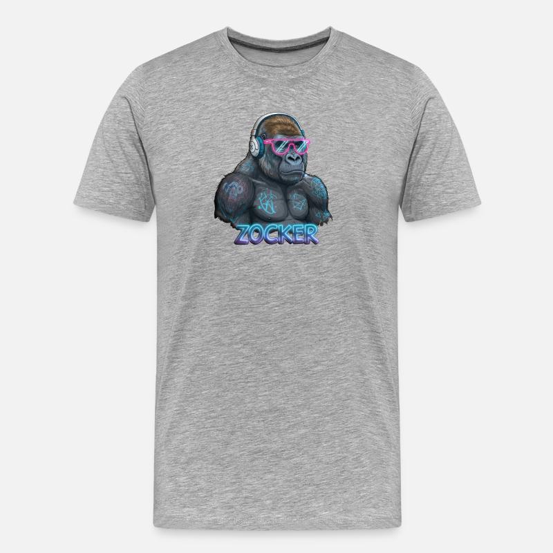 Zocker Gorilla - Männer Premium Bio T-Shirt - Grau meliert
