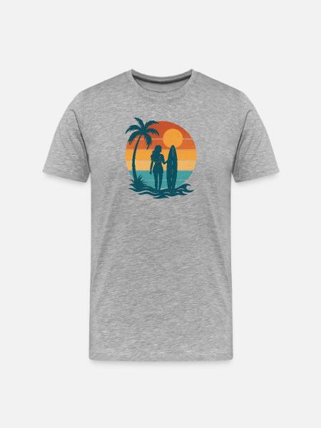 Sunset on the beach with surfer - Men's Premium Organic T-Shirt - heather grey