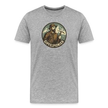 Gipfelpionier Bergsteiger Vintage - Männer Premium Bio T-Shirt - Grau meliert - Vorne - Damien (186cm)