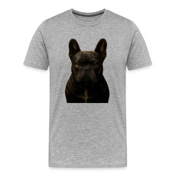Dunkles Bulldoggesicht Porträt - Männer Premium Bio T-Shirt - Grau meliert - Vorne - Damien (186cm)